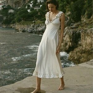 Caroline Constas women Arleen Midi Dress sz Medium Cream Silky Satin Embroidered